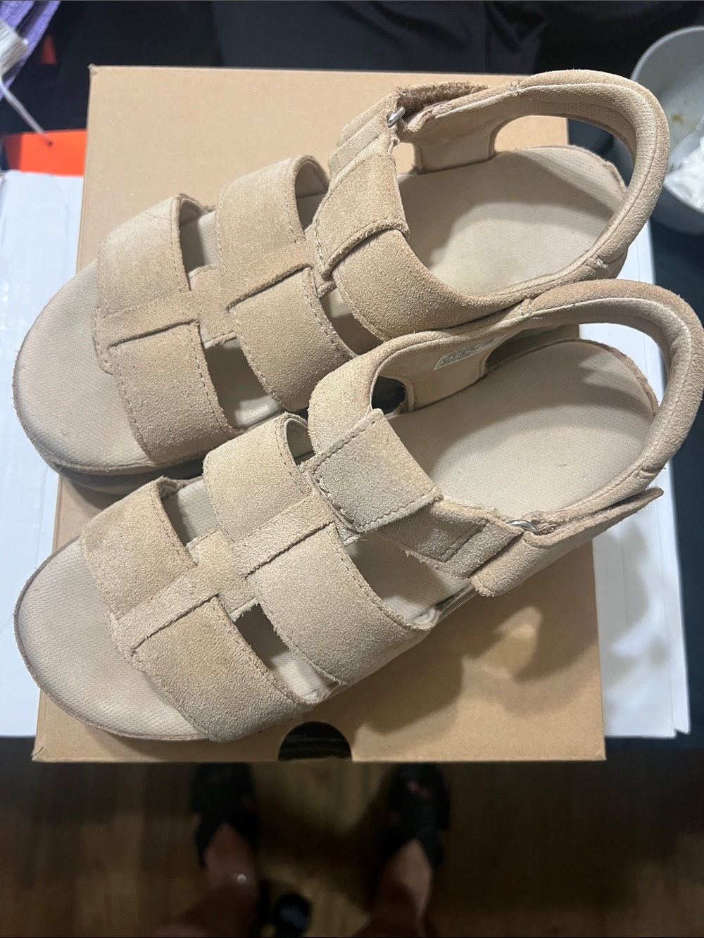 UGG Beige Suede Strappy Kids Sandals
